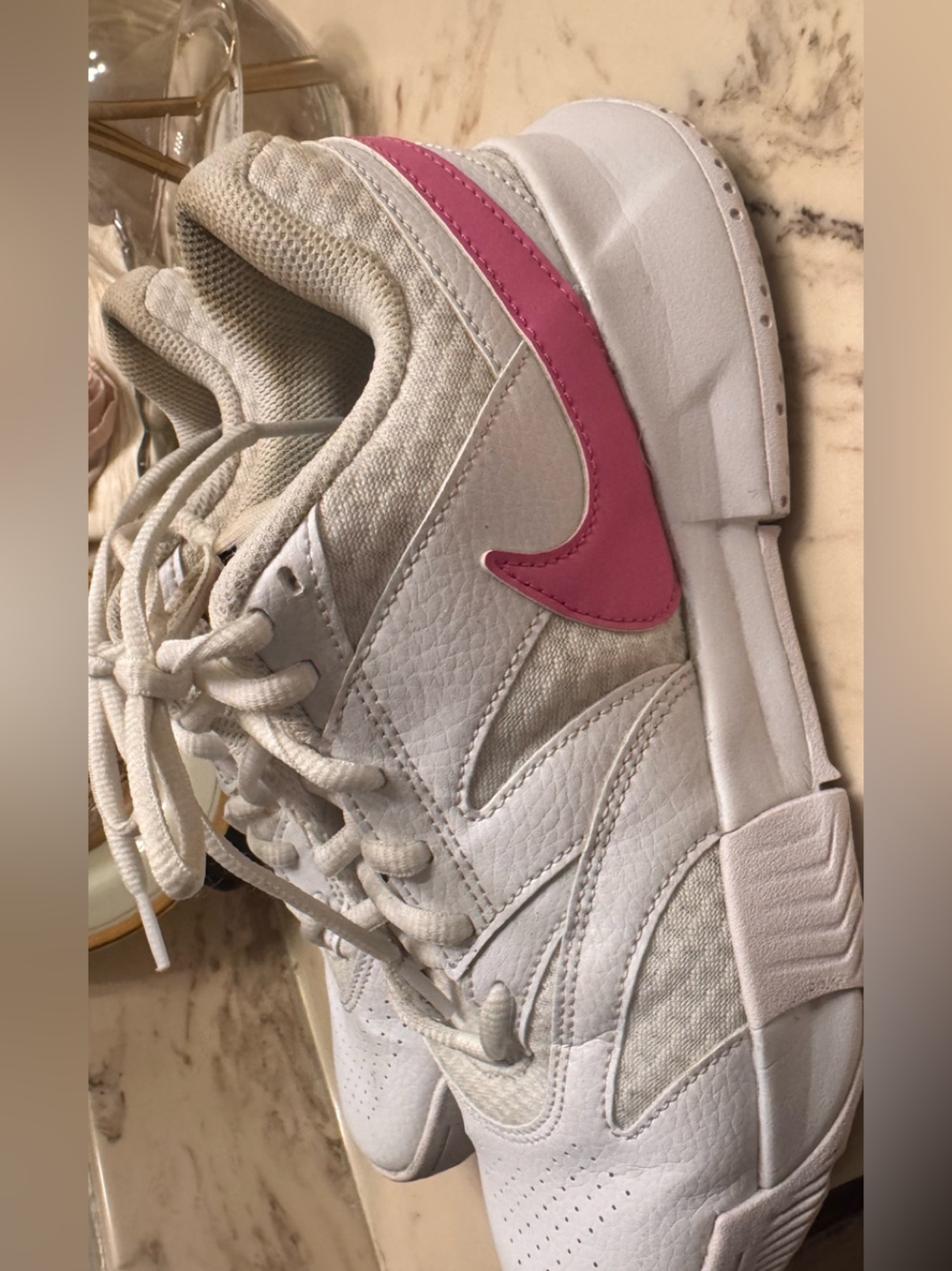 Nike Women’s White Sneakers with Pink Swoosh
